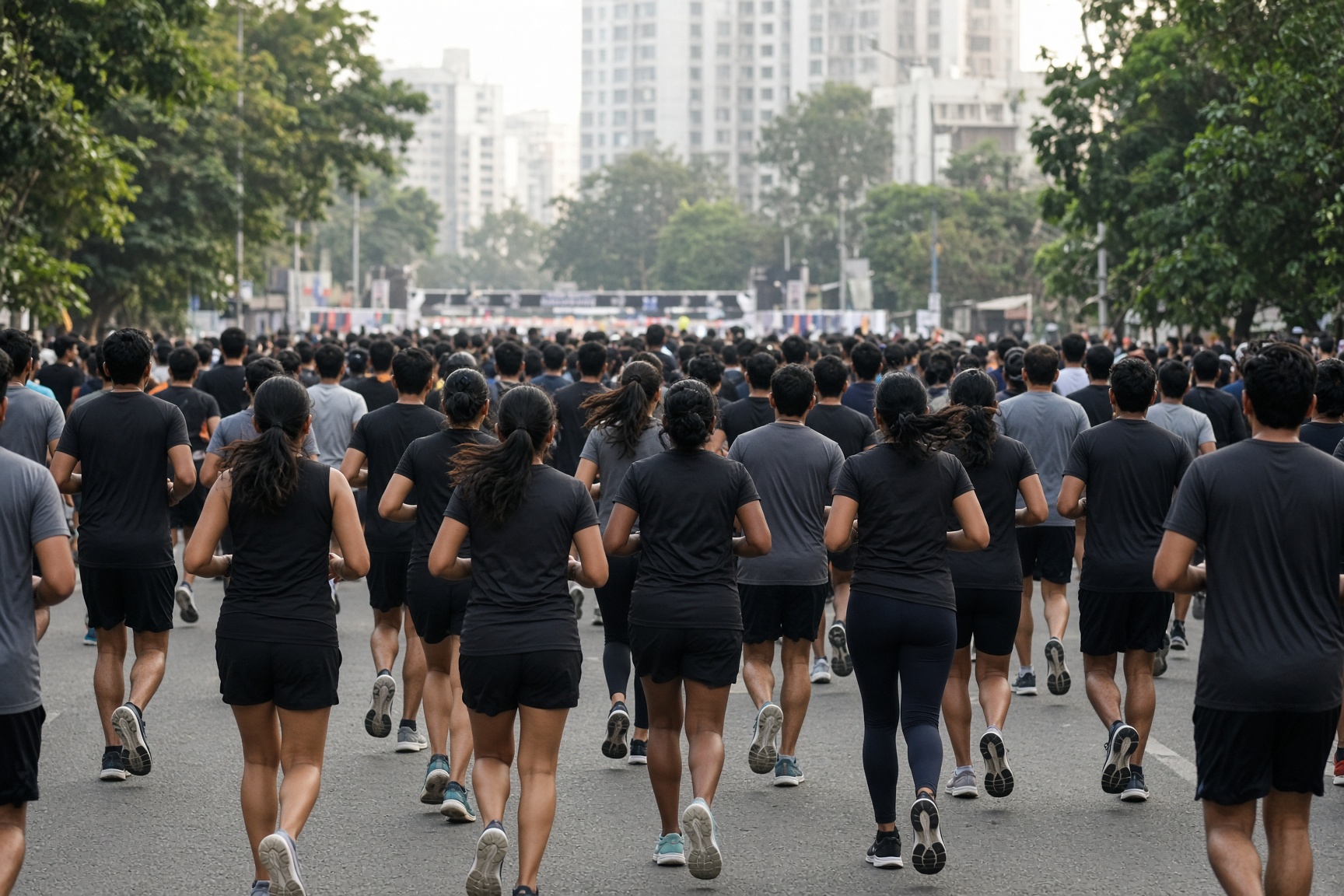 Runners at a city race start line